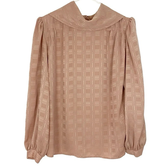 Vintage Tops - Vintage 70s 80s Blouse Shirt Top Womens Large Geometric Peach Long Sleeve